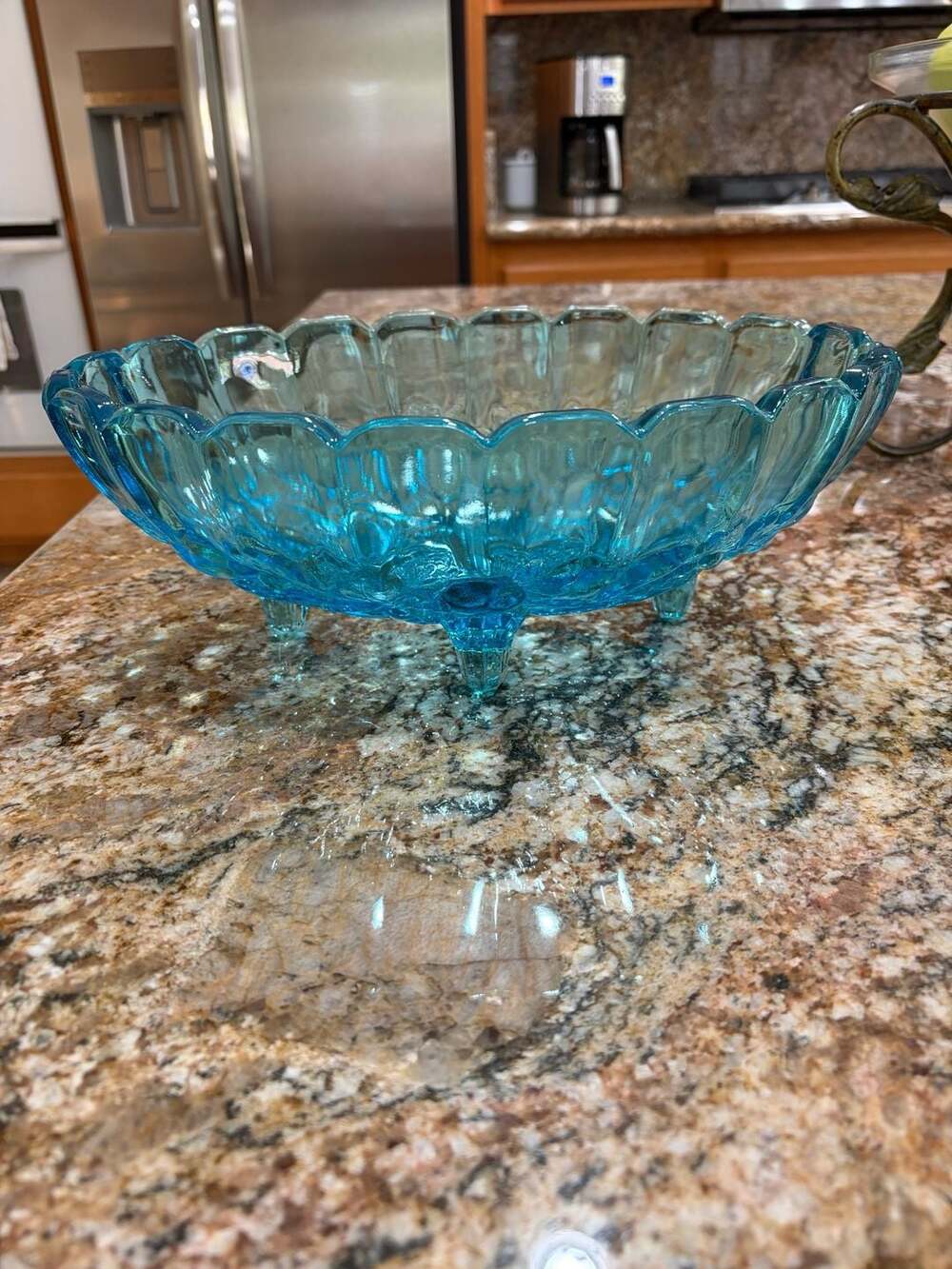 Vintage Indiana Glass Ice Blue Harvest Fruit Footed Oval Center Bowl